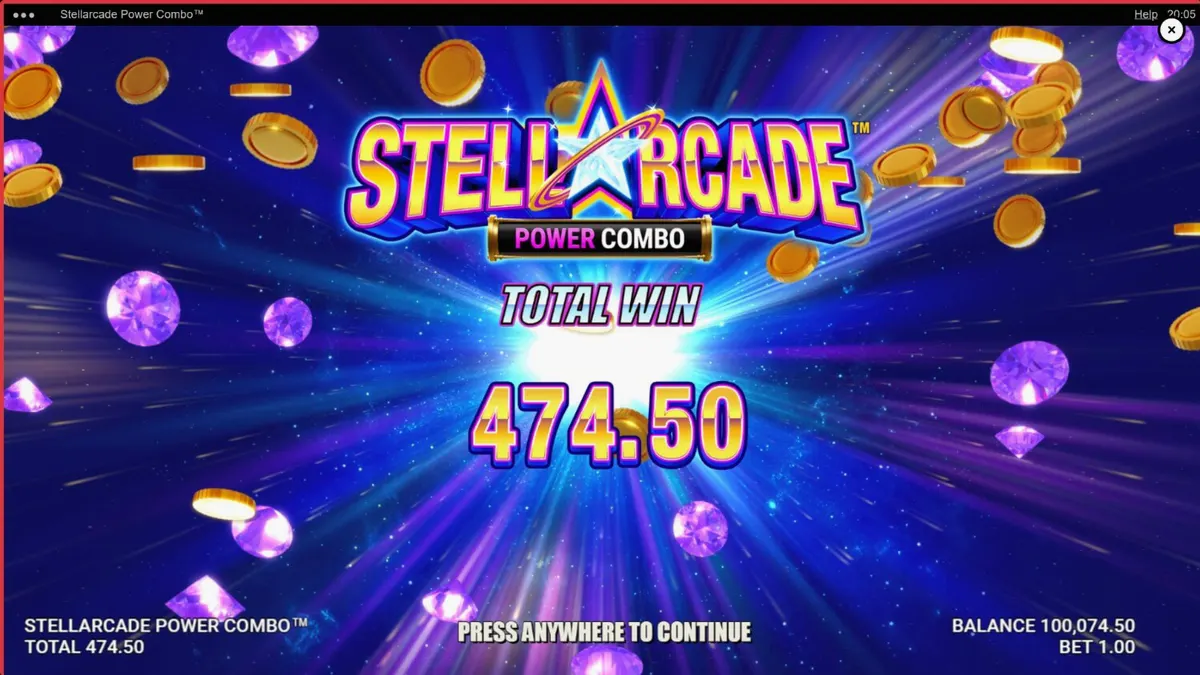 Interface do jogo de caça-níqueis Stellarcade Power Combo com temática neon espacial