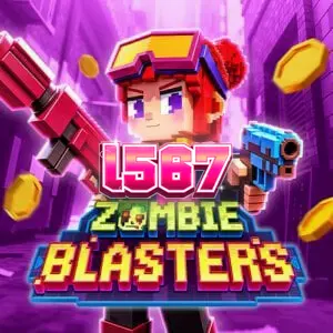 Interface do slot Zombie Blasters com temática arcade e símbolos coloridos